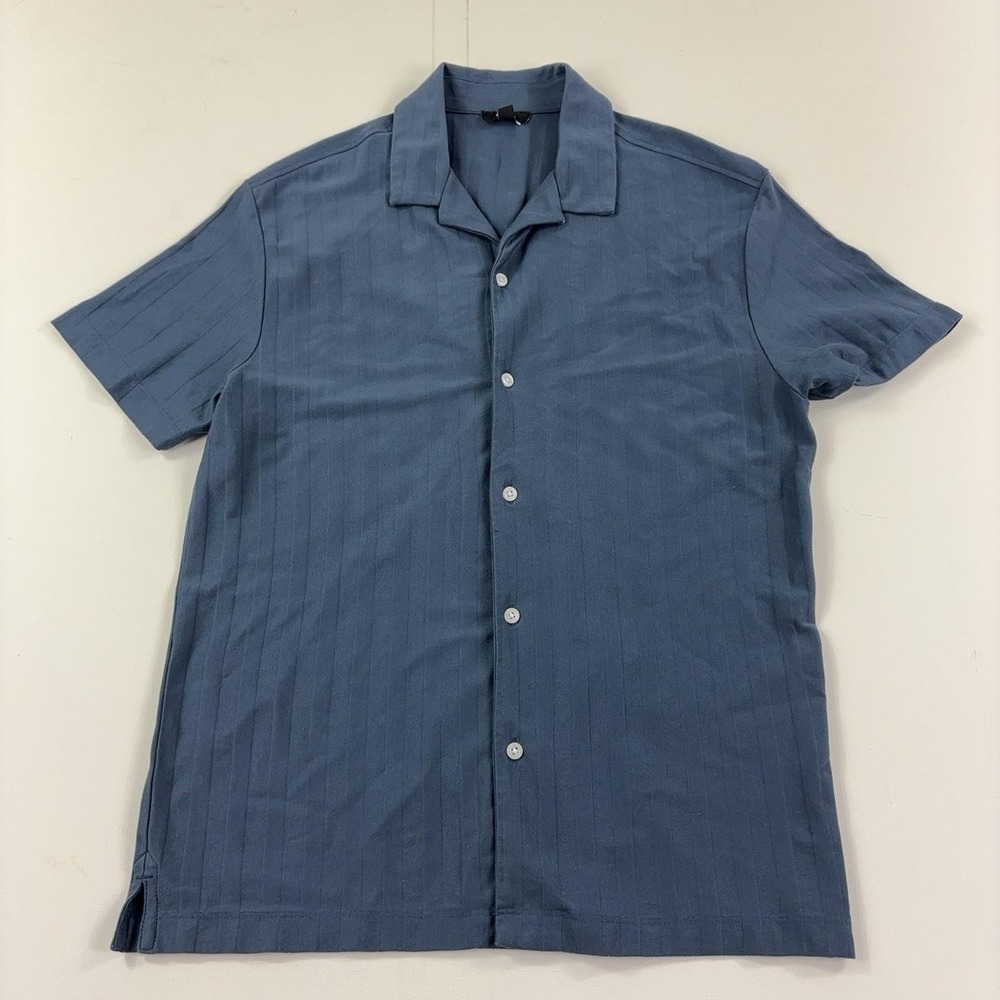 Reiss Shirt Mens Medium Blue Striped Short Sleeve Button Up Cotton Casual
